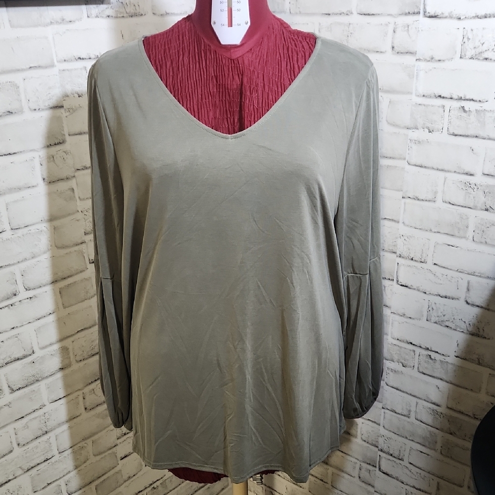 Green Envelope Olive and V-Neck Blouse